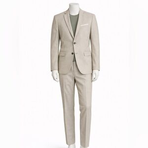 Zara Beige Men's Two-Piece Suit with Olive Knit